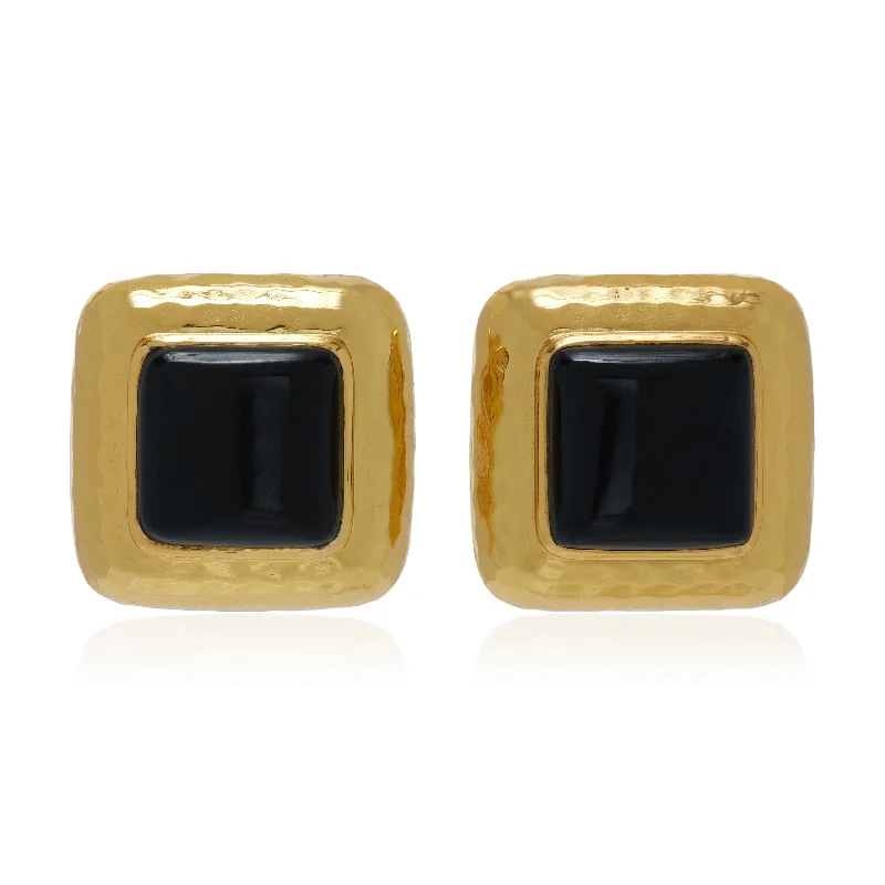 Unique Drop Earrings-Domed Square Earrings Black Onyx