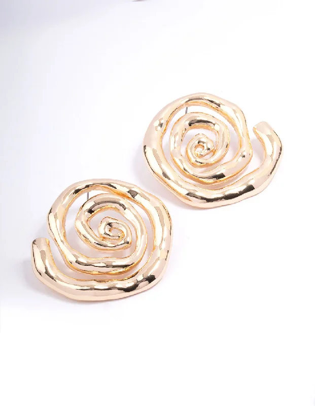 Funky Earrings for Teens-Gold Spiral Medium Stone Stud Earrings