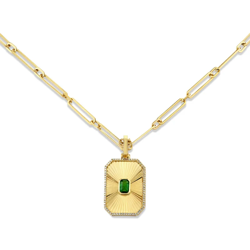 Bridal Gemstone Necklace-EMERALD RADIANT DECO PENDANT NECKLACE