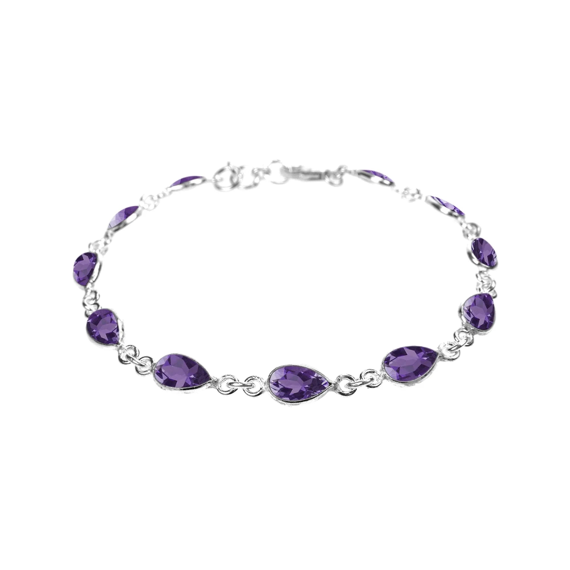 Classic Custom Bracelet for Women-Sterling Silver Faceted Amethyst Teardop Bracelet