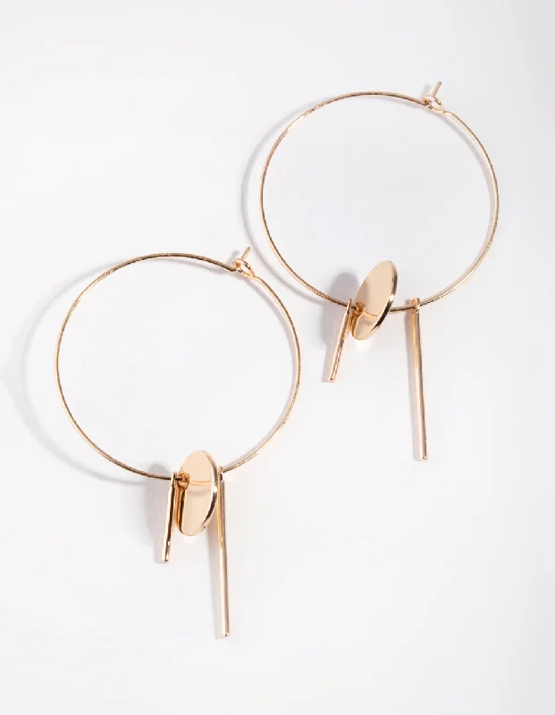 Casual Silver Earrings-Gold Disc Stick Hoop Earrings