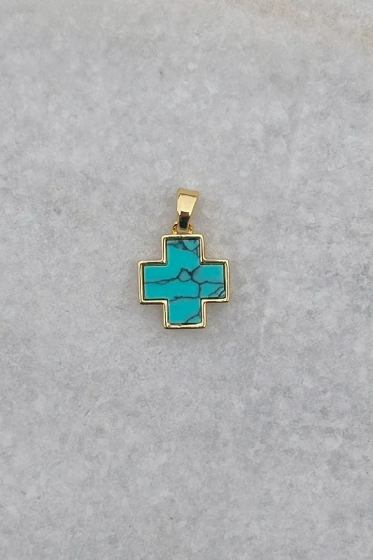 Designer Pendant Necklace-Turquoise Cross Charm