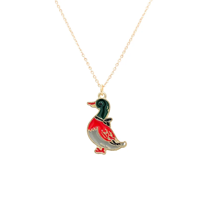 Gold Bead Chain Necklace-Duck Mallard Enamel Charm Necklace Children's Jewelry