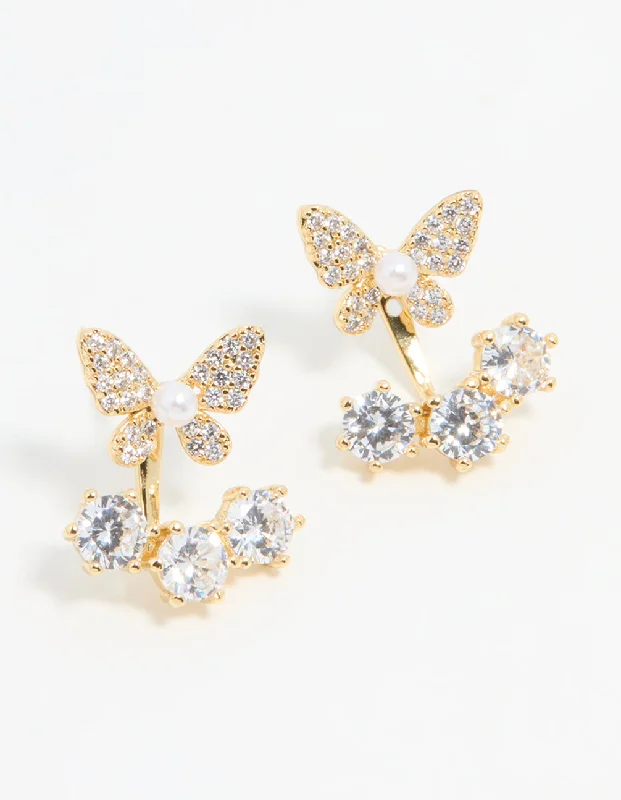 Black Earrings for Women-Gold Plated Butterfly Jacket Earrings