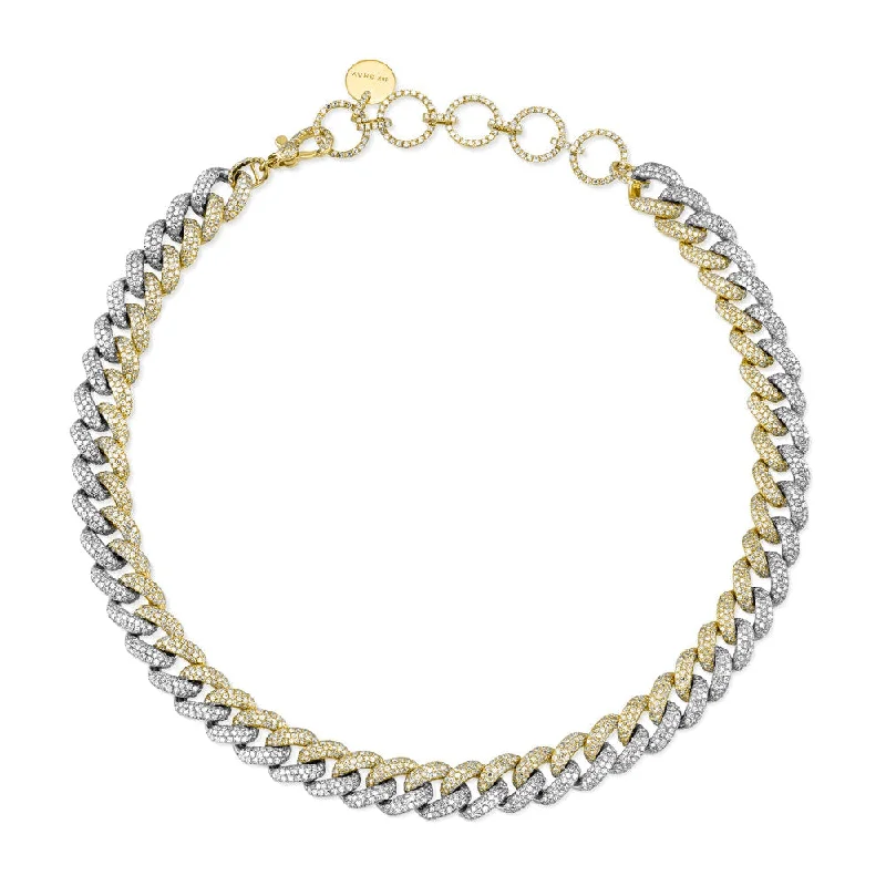 Stylish Gold Necklace-READY TO SHIP DIAMOND PAVE TWO-TONE ESSENTIAL LINK NECKLACE