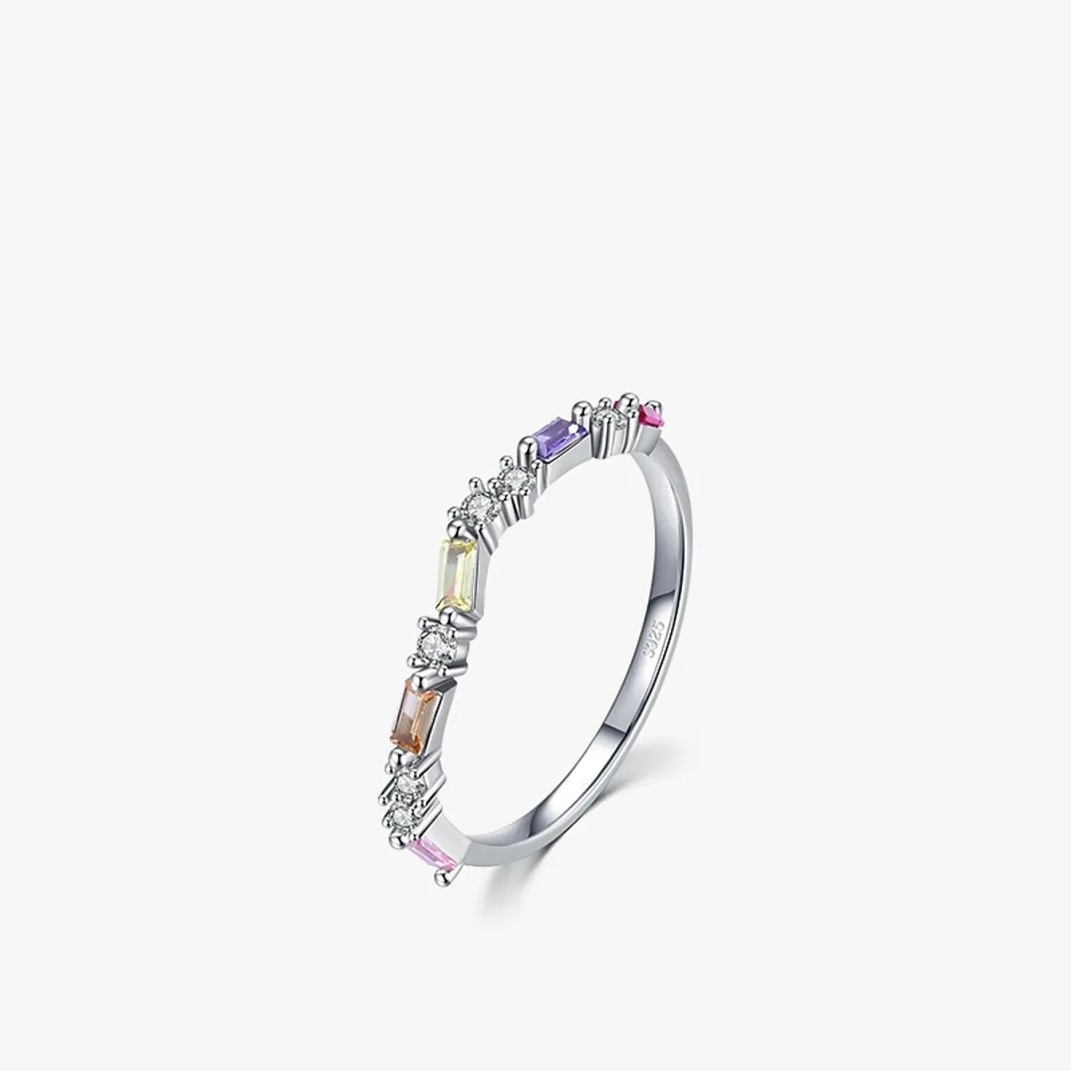 Crystal Cocktail Ring-S925 Sterling Silver Rainbow Full Diamond Index Ring Female