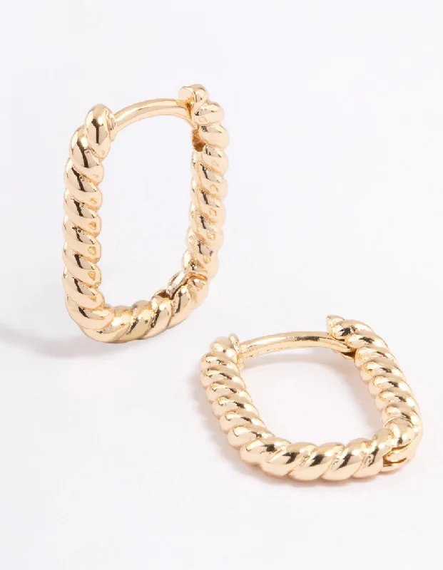 Designer Crystal Earrings-Gold Mini Oval Twisted Huggie Earrings