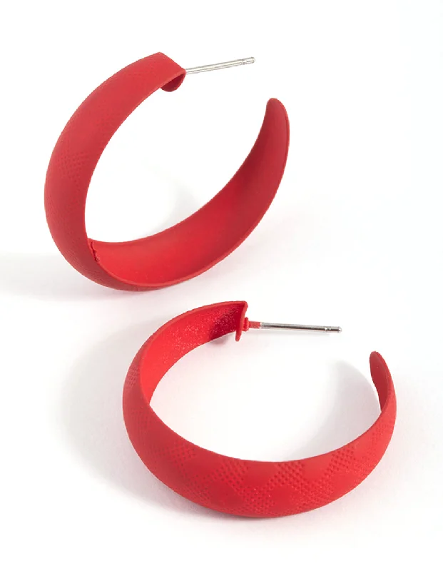 Simple Silver Stud Earrings-Matte Red Hoop Earrings