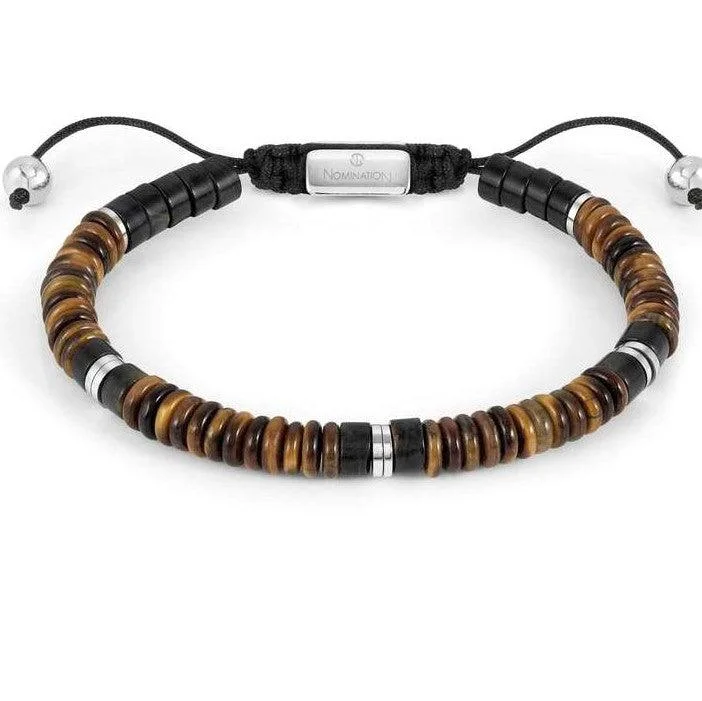 Adjustable Silver Chain Bracelet-Nomination Instinct Style Tiger's Eye Bracelet