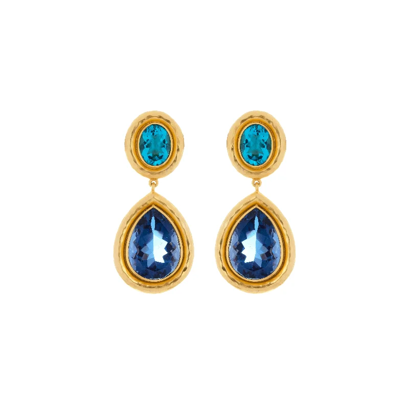 Diamond Drop Earrings-Santorini Earrings Topaz Quartz & Sapphire Quartz