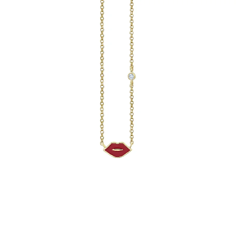 Heart Pendant for Necklace-Gold & Enamel Mini Lips Necklace