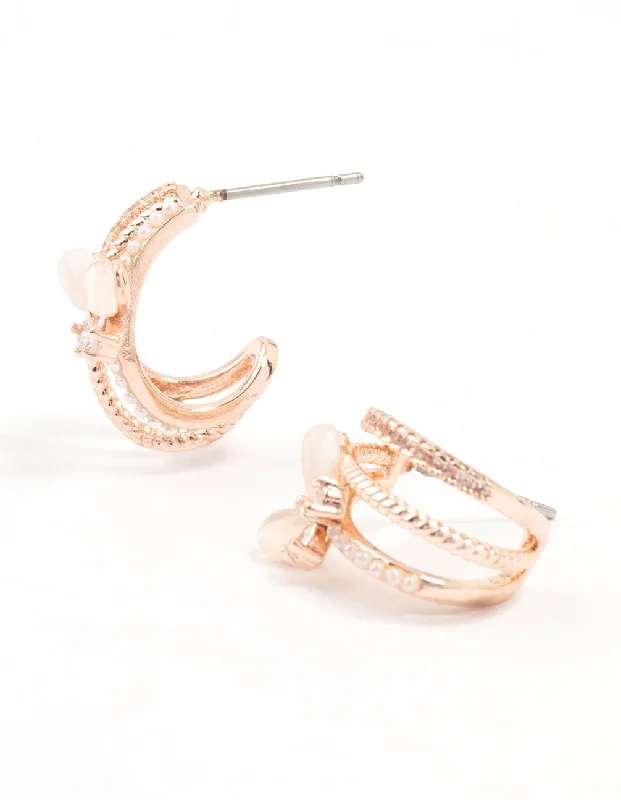 Silver Earrings with Diamonds-Rose Gold Plated Trio Pave Butterfly Jacket Earrings