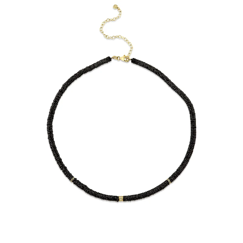 Natural Crystal Necklace-Gold & Diamond Multi-Rondelle Black Spinel Necklace