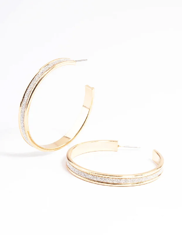 Simple Diamond Earrings-Silver Thick 45mm Glitter Hoop Earrings