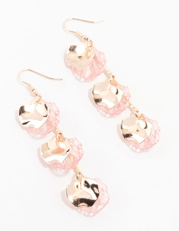 Beautiful Crystal Earrings-Rose Gold Holographic Petal Bar Drop Earrings