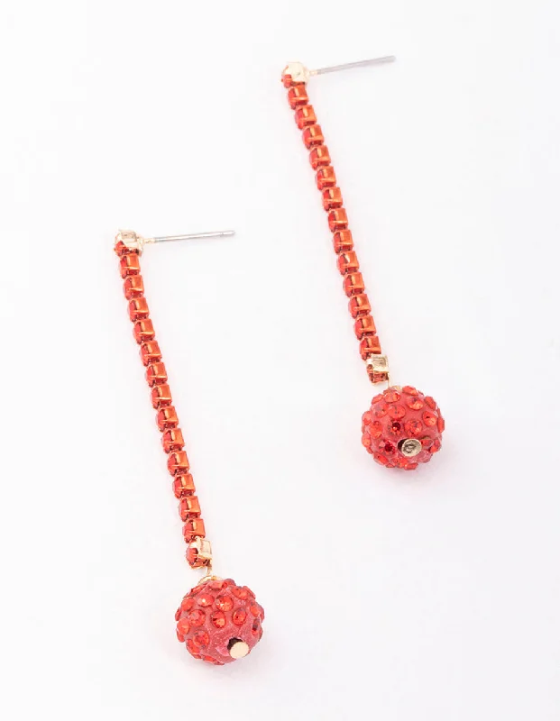 Chunky Gold Earrings-Red Cupchain Fireball Drop Earrings