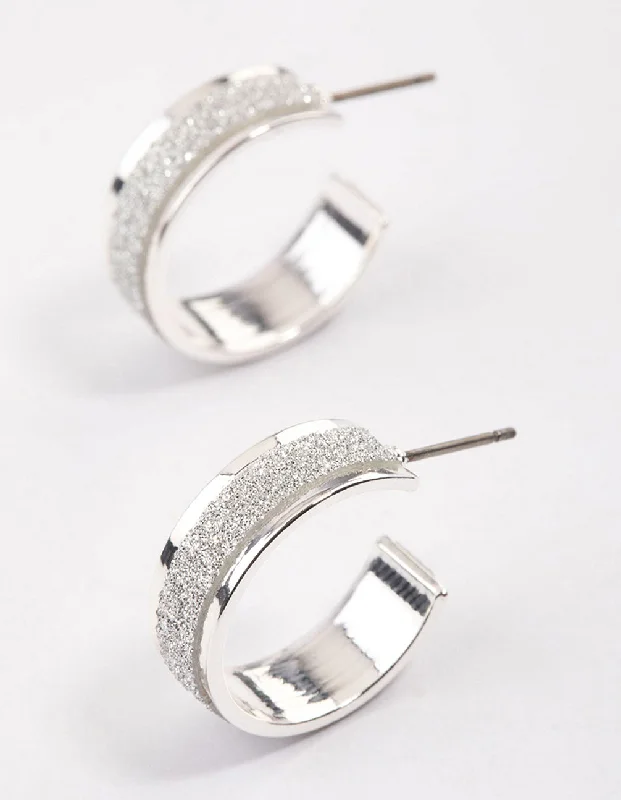 Modern Tassel Earrings-Silver Glitter Hoop Earrings & Polishing Set