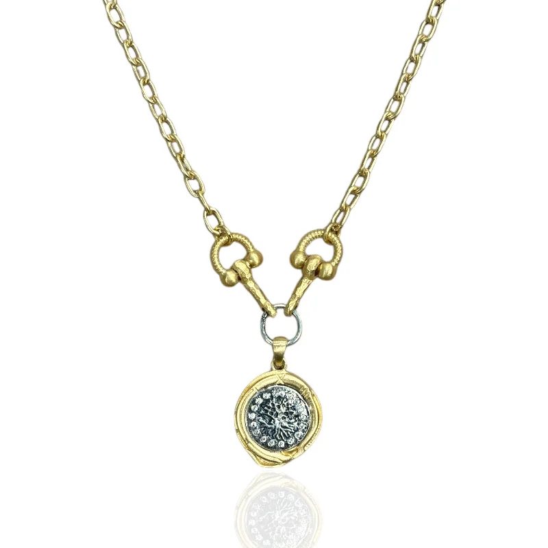 Diamond Solitaire Necklace-GOLD MINI GUNA WAX SEAL HORSEBIT NECKLACE