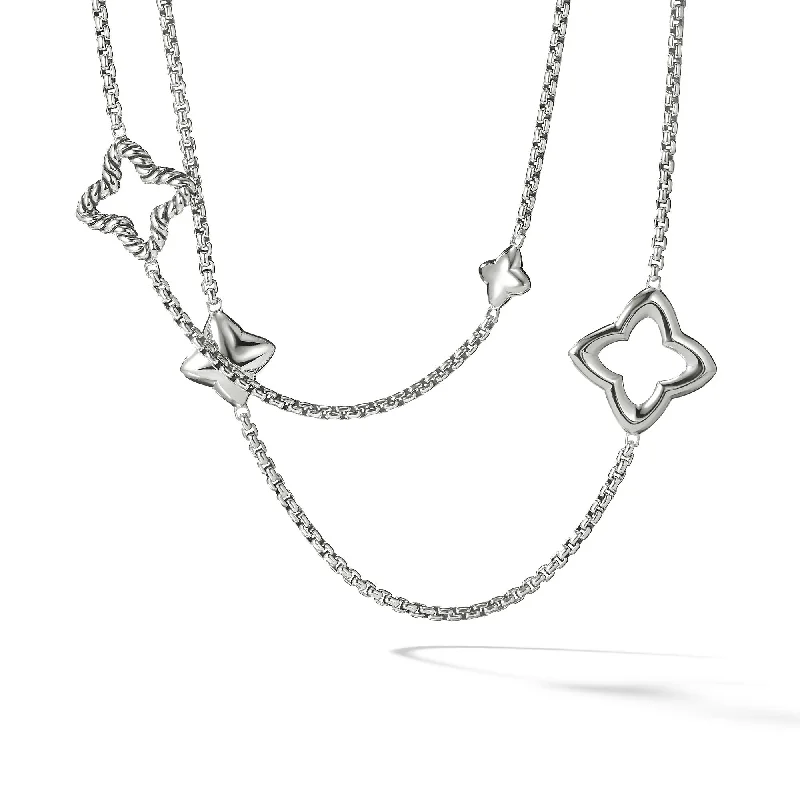 Bohemian Style Necklace-Quatrefoil Box Chain Necklace in Sterling Silver