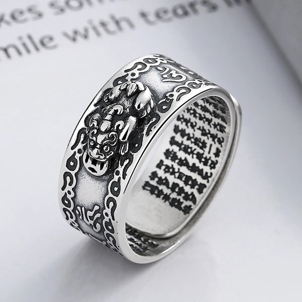 Stackable Wedding Band Set-1 Piece Retro Word Sterling Silver Rings