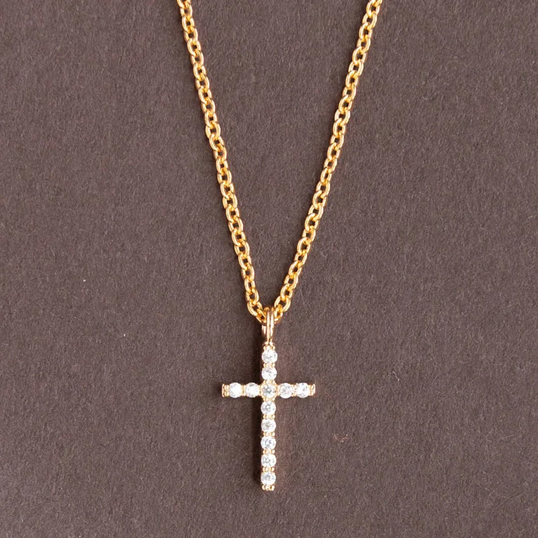 Personalized Gold Pendant Necklace-Cross Cubic Zirconia Charm Necklace Religion Spiritual