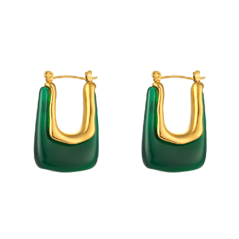 Acrylic U-Shaped Earrings-Green