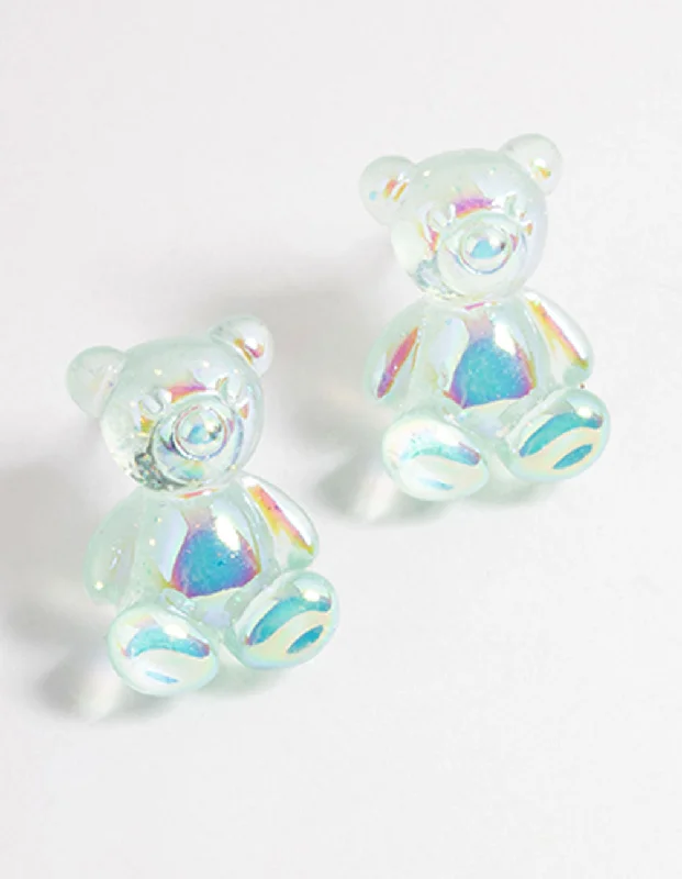 Heart Shaped Hoop Earrings-Blue Jelly Teddy Stud Earrings