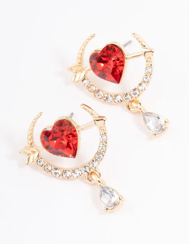 Bridal Earrings for Weddings-Red Cross Heart Drop Earrings