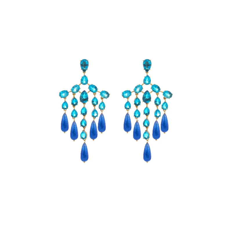 Statement Silver Earrings-Syros Earrings Sapphire Quartz, Topaz Quartz & Blue Jade