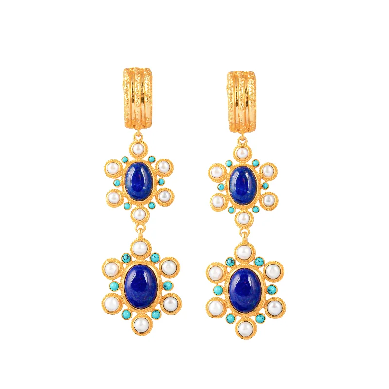 Luxury Fashion Earrings-Mademoiselle Earrings Lapis, Turquoise & Pearls