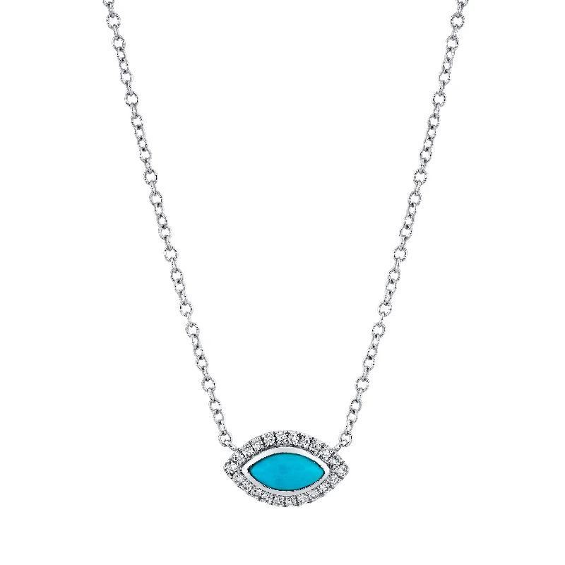 Fashionable Choker Necklace-READY TO SHIP TURQUOISE & DIAMOND MINI EVIL EYE PENDANT NECKLACE