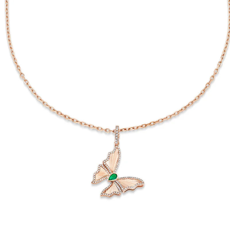 Simple Opal Necklace-EMERALD BUTTERFLY PENDANT NECKLACE