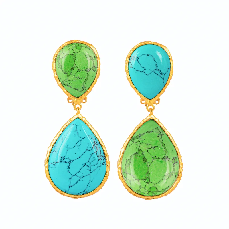 Statement Earrings for Parties-Malibu Earrings Turquoise & Green Turquoise