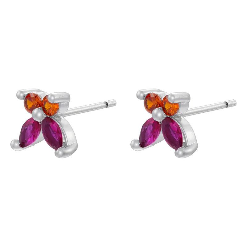 White Gold Rose Red Orange Diamond Butterfly 1 Pair