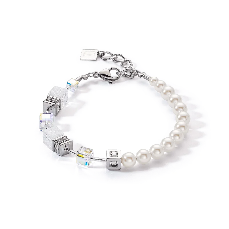 Personalized Pearl Bracelet-Coeur De Lion GeoCUBE® Precious Fusion Pearls Silver and White Bracelet