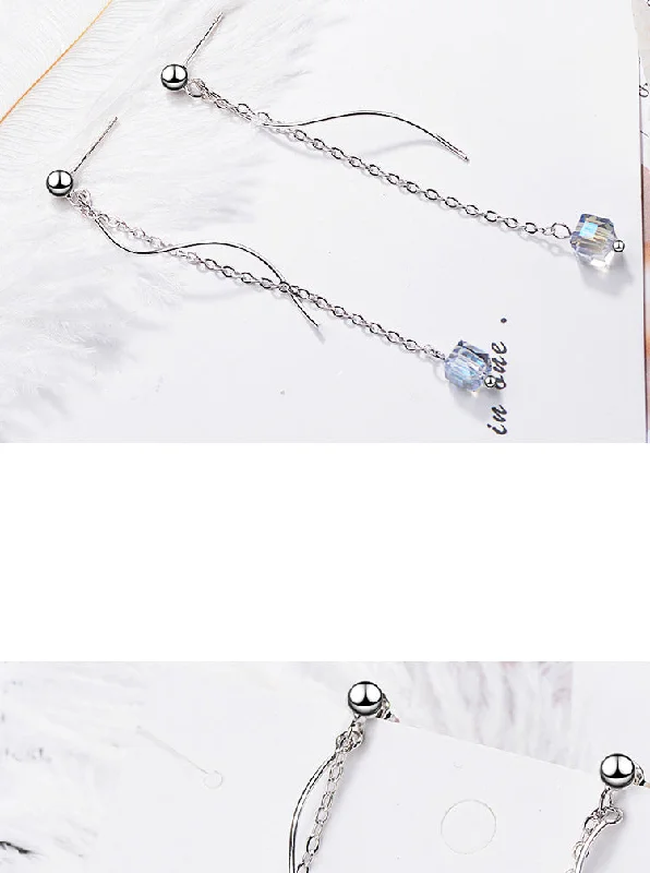 1 Pair Ig Style Simple Style Waves Tassel Plating Artificial Crystal Copper White Gold Plated Drop Earrings