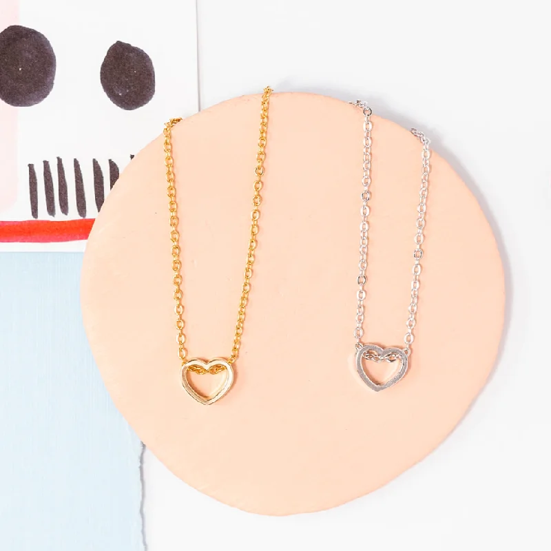 Long Gold Necklace-Heart Cut Out Charm Necklace