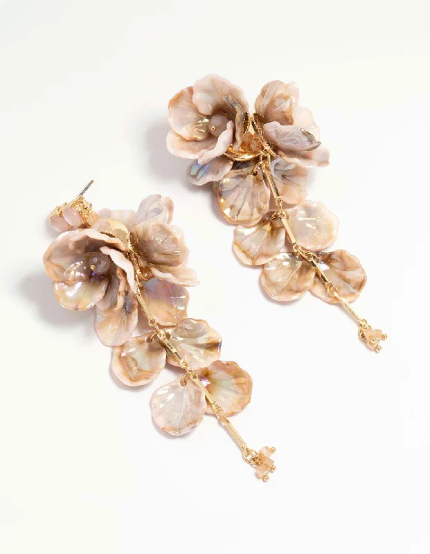 Fashionable Pearl Earrings-Rose Gold Acrylic Petal Drop Earrings