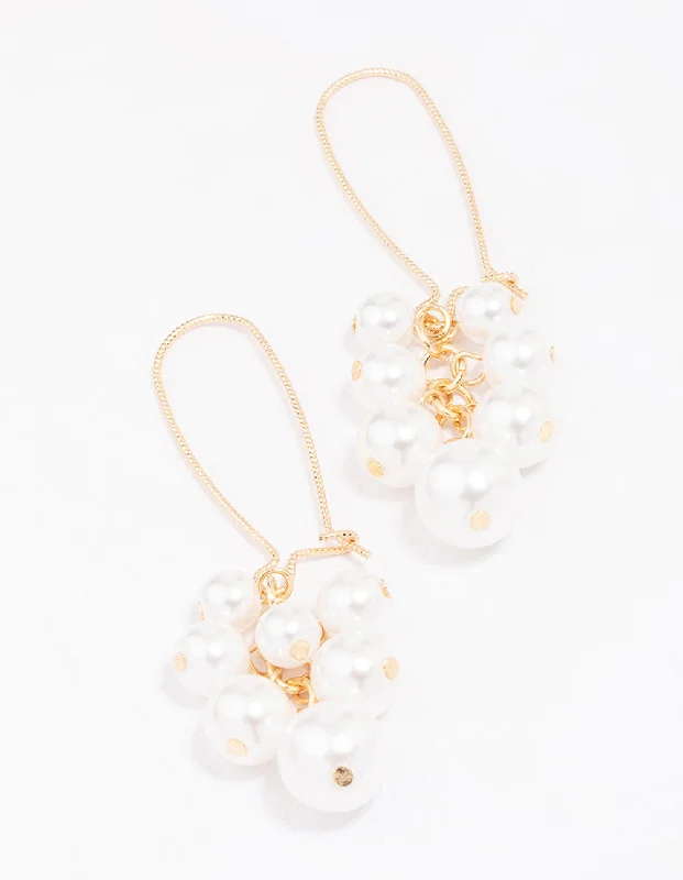 Rose Gold Earrings with Diamonds-Gold Pearl Cluster Drop Earrings