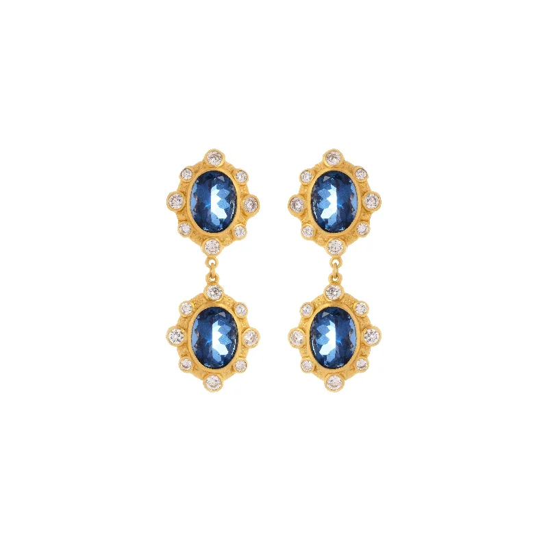 Diamond Drop Earrings-Calypso Earrings Sapphire Quartz & Clear Crystal