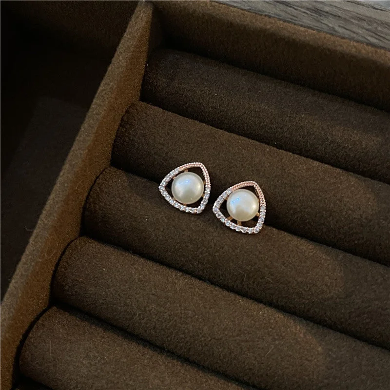 Rose Gold Triangle Stud Earrings