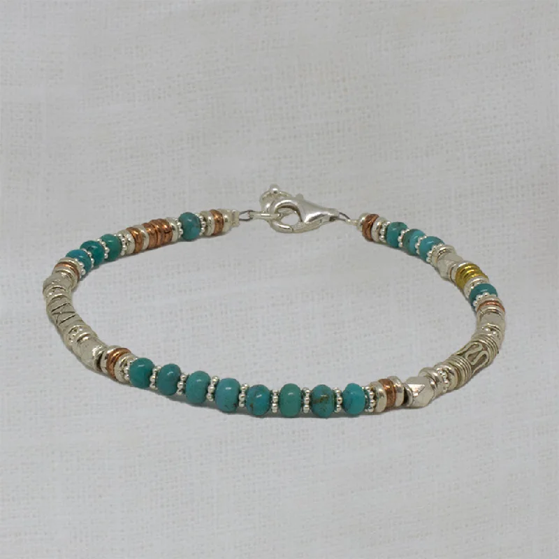 Custom Initial Bead Bracelet-Silver Turquoise and Mixed Metals Bracelet