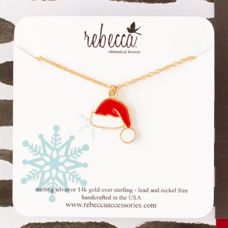 Simple Silver Necklace-Santa Hat Enamel Charm Necklace - Children's Christmas