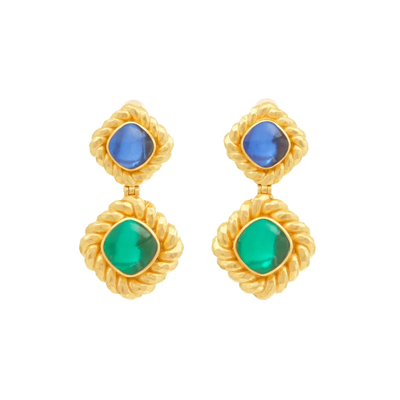 Simple Diamond Stud Earrings-Carlotta Earrings Blue Sapphire Quartz & Emerald Green Quartz