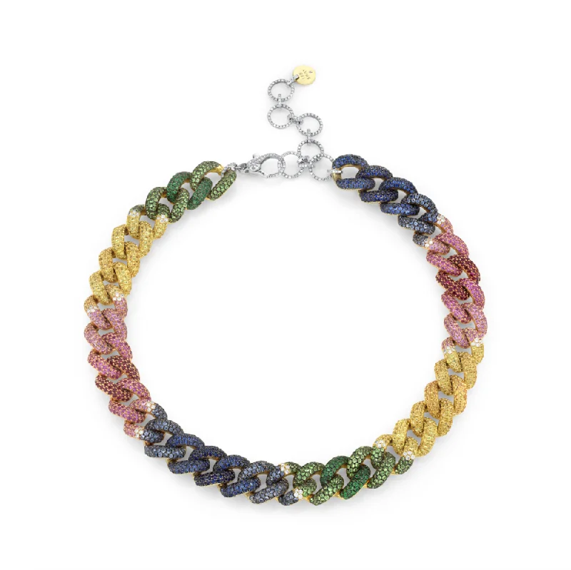 Birthstone Pendant Necklace-RAINBOW PAVE JUMBO LINK NECKLACE