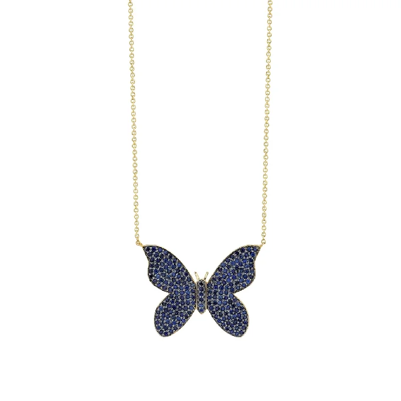 Unique Heart Necklace-Gold & Sapphire Large Butterfly Necklace