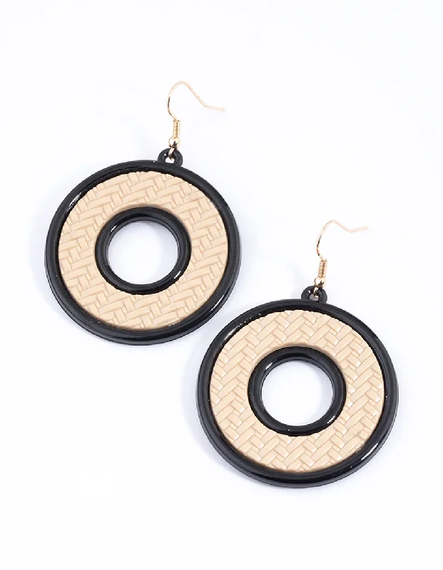 Large Drop Earrings-Black Open Round Weave Drop Earrings