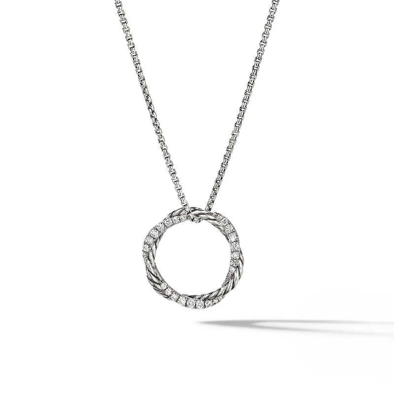 White Crystal Necklace-Petite Infinity Pendant Necklace in Sterling Silver with Diamonds\, 18mm