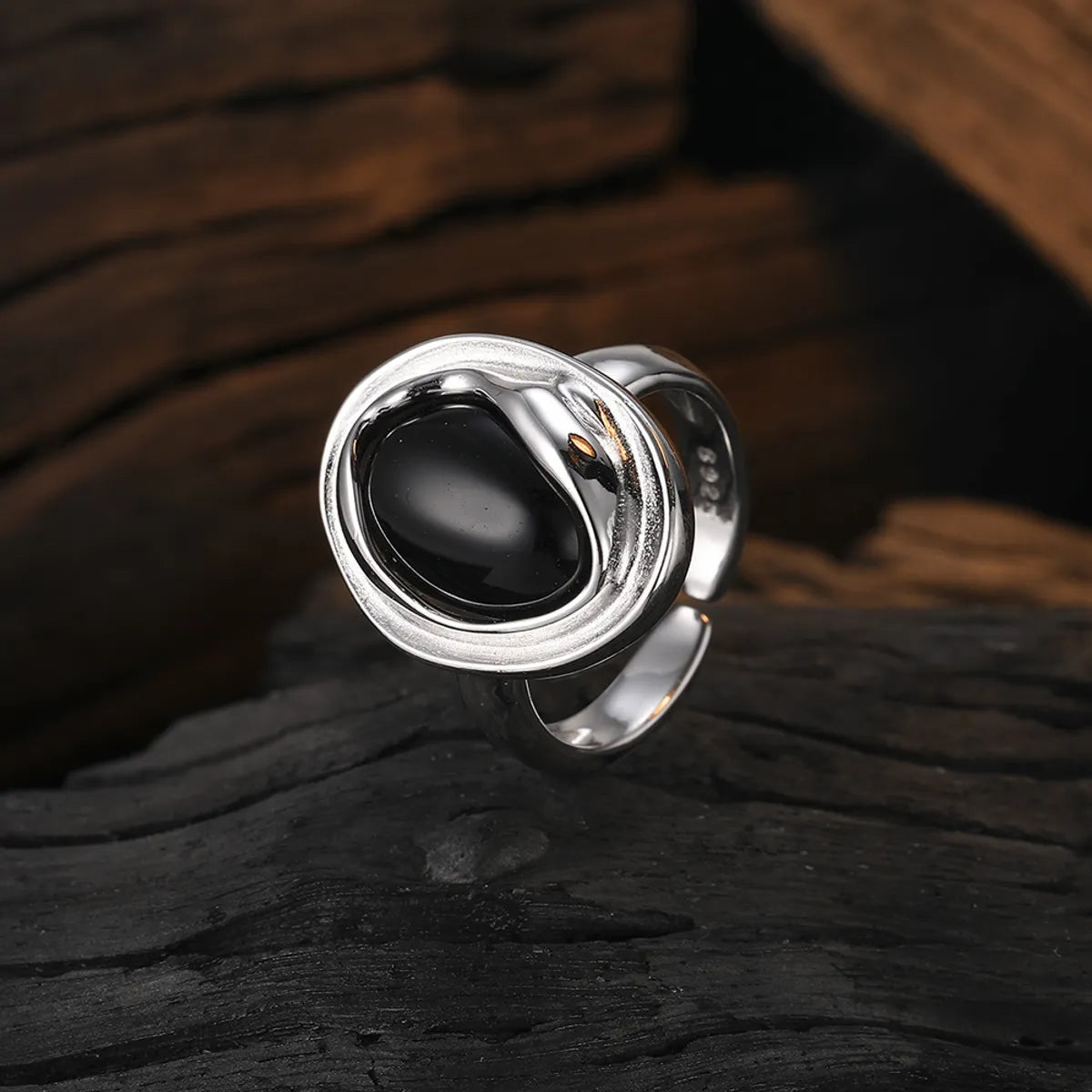 Simple Platinum Ring Set-Casual Solid Color Sterling Silver Plating Inlay Agate White Gold Plated Open Rings