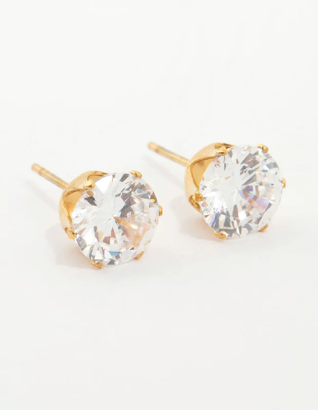 Black Crystal Earrings-Waterproof Gold Plated Stainless Steel Cubic Zirconia Stud Earrings